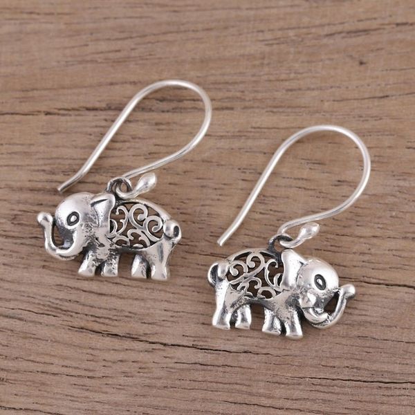 Alternate image for Jali Motif Sterling Silver Elephant Dangle Earrings Elephant Appeal