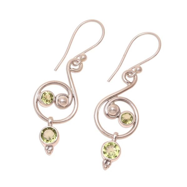 Alternate image for Faceted Peridot Dangle Earrings from India Swirling Royal