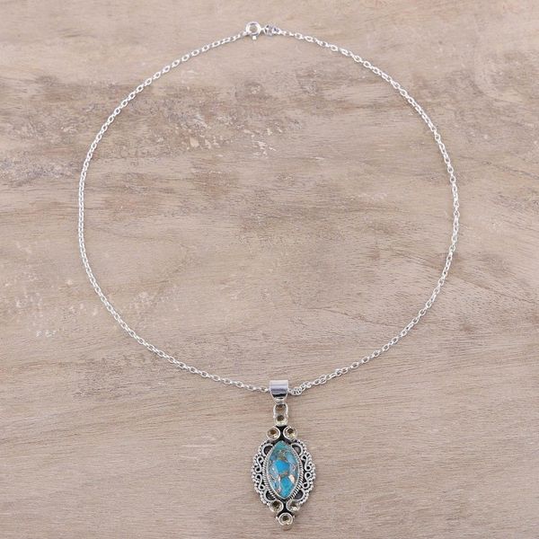 Alternate image for Sterling Silver Citrine Composite Turquoise Ocean Necklace Ocean in Sunlight
