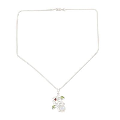 Alternate image for Peridot and Garnet Floral-Motif Pendant Necklace Garden Moon
