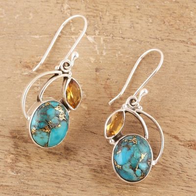 Alternate image for Composite Turquoise and Citrine Silver Dangle Earrings Modern Mystique
