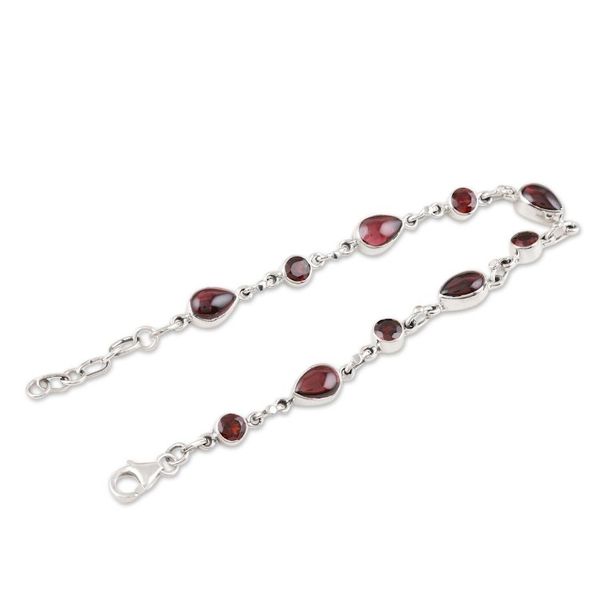 Alternate image for Garnet and Sterling Silver Link Bracelet Crimson Simplicity