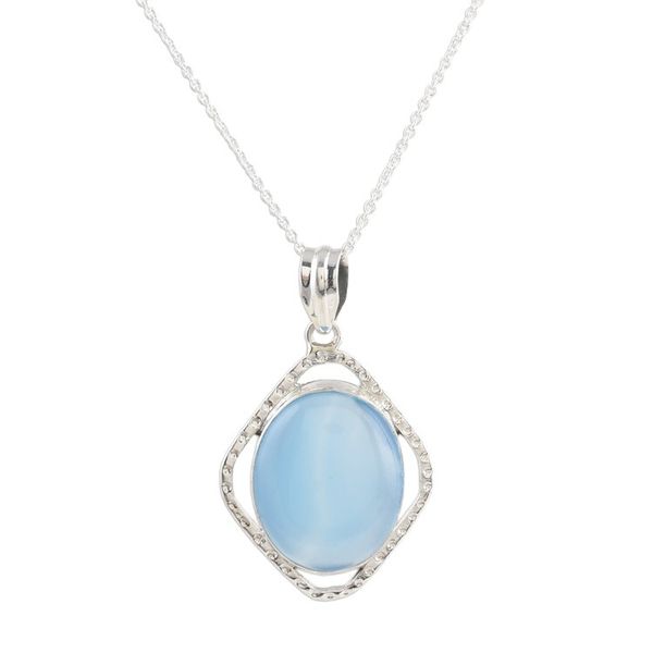 Alternate image for Oval Chalcedony Sterling Silver Pendant Necklace Morning Glory