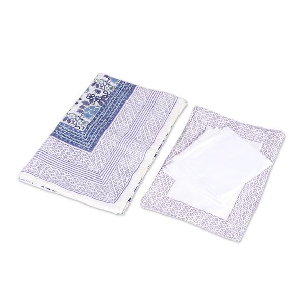 Alternate image for Floral Cotton Table Linen Set in Blue from India Set for 6 Royal Garden
