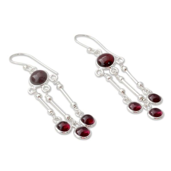 Alternate image for India Handmade Garnet Chandelier Earrings in Sterling Silver Dreamer