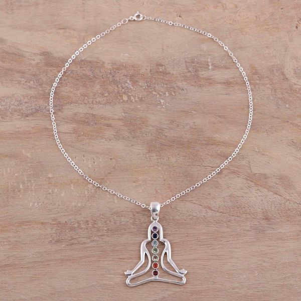 Alternate image for Chakra Silhouette Multi-Gemstone Pendant Necklace from India Radiant Chakra