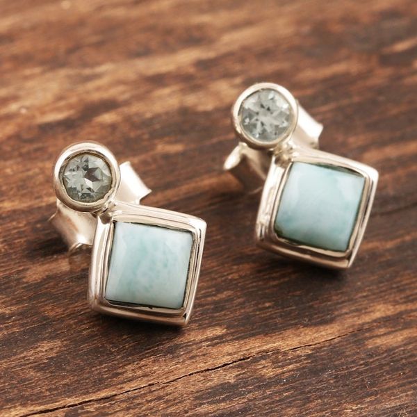Alternate image for Larimar and Blue Topaz Sterling Silver Drop Earrings Harmony in Blue
