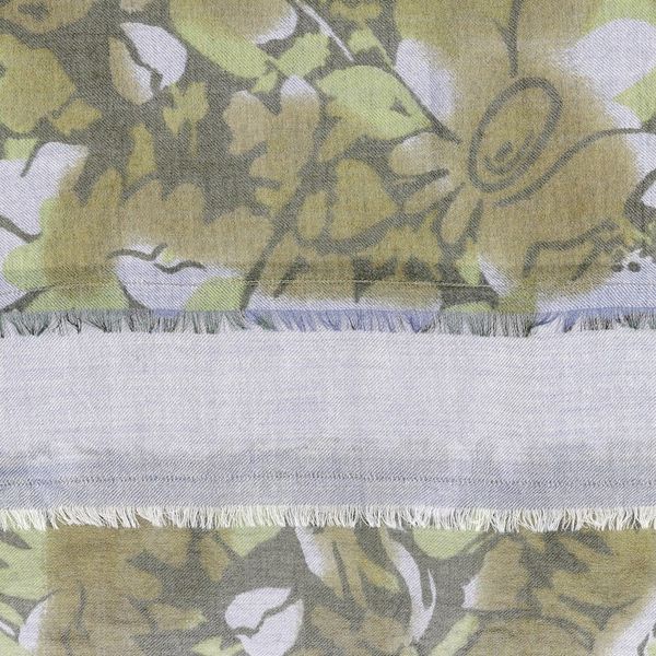 Alternate image for Floral Patched Wool Scarf with Tassels Woven in India Olive Bliss