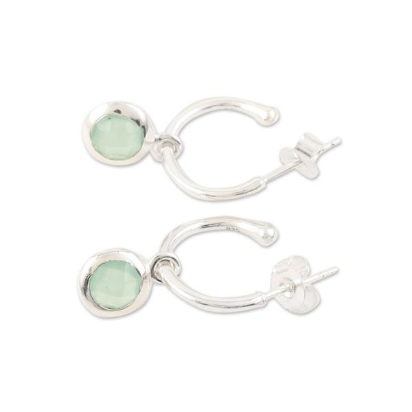 Alternate image for Sterling Silver Half-Hoop Earrings with Chalcedony Stones Glam Green