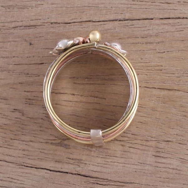 Alternate image for Fair Trade Sterling Silver Copper and Brass Meditation Ring Metallic Flowers