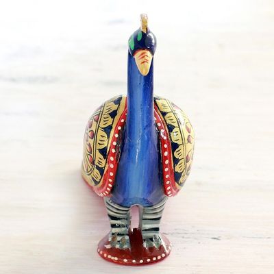 Alternate image for Hand Carved Multicolored Peacock Figurine from India Posturing Peacock