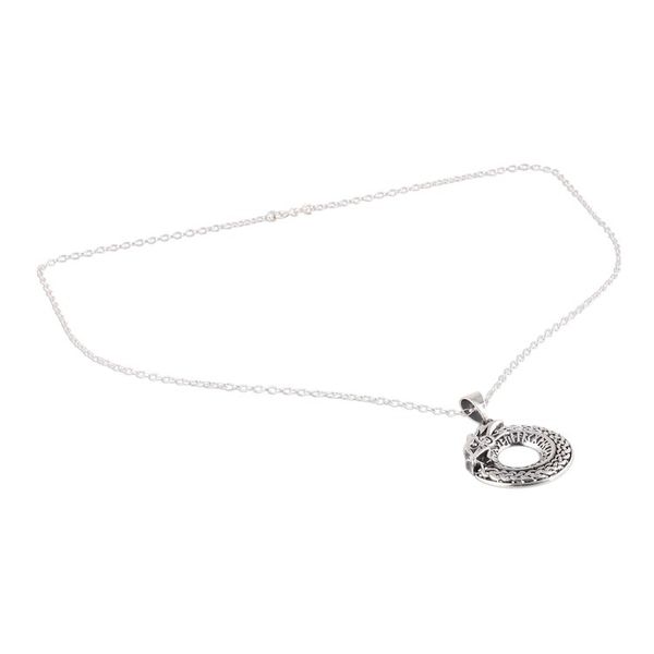 Alternate image for Circular Sterling Silver Dragon Necklace from India Dragon Ouroboros