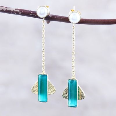 Alternate image for Gold-Plated Cultured Pearl and Onyx Dangle Earrings Pandoras Treasure