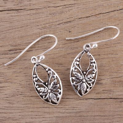 Alternate image for Leaf and Flower Themed Sterling Silver Dangle Earrings Bygone Flowers