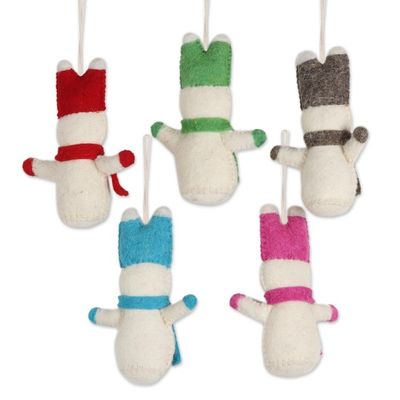 Alternate image for Set of 5 Snowman Bunny Wool Felt Ornaments Snowbunnies