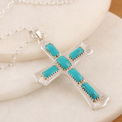 Alternate image for Unisex Sterling Silver Pendant Necklace with Cross Motif Heavenly Message