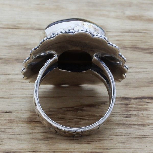 Alternate image for Hand Made Sterling Silver Tigers Eye Cocktail Ring India Halo of Petals