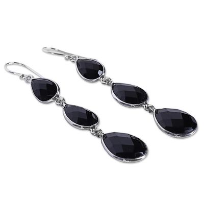Alternate image for Triple Onyx Stone Dangle Earrings with Sterling Silver Magical Elegance