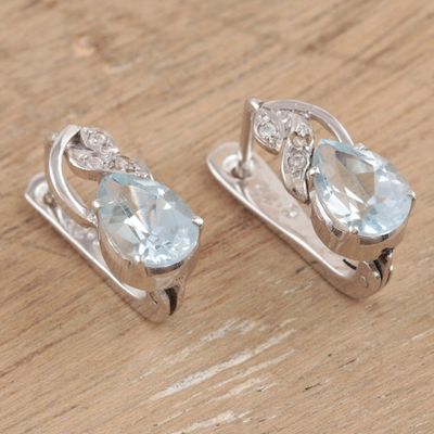 Alternate image for Rhodium-Plated Blue Topaz Drop Earrings Free People in Blue