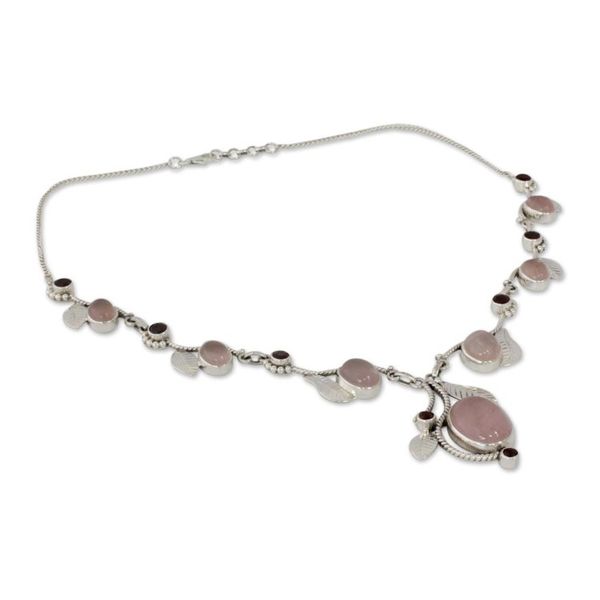 Alternate image for Handmade Necklace Rose Quartz and Garnet from India Dew Blossom
