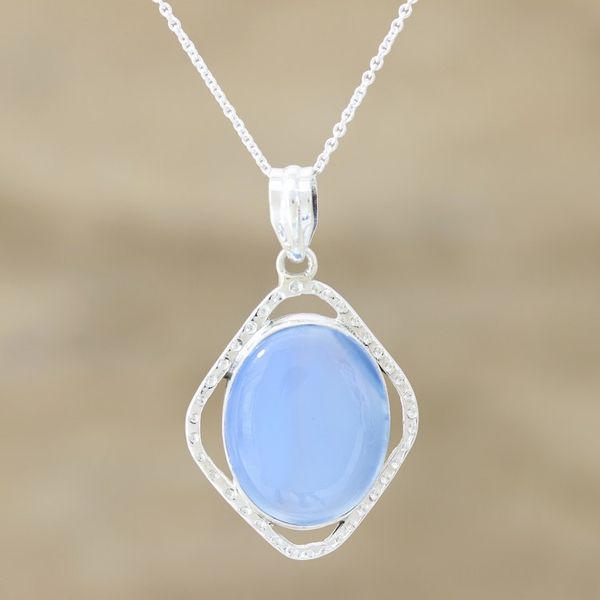 Alternate image for Oval Chalcedony Sterling Silver Pendant Necklace Morning Glory