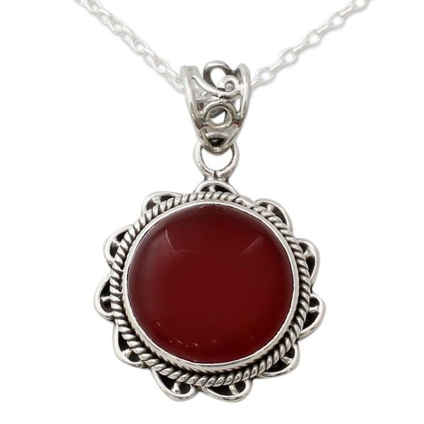 Alternate image for Indian Handcrafted Sterling Silver and Carnelian Necklace Burst of Passion