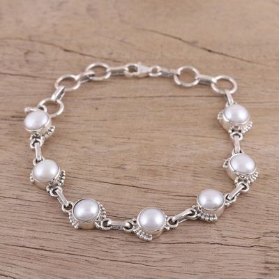 Alternate image for Cultured Pearl and Sterling Silver Link Bracelet from India Charming Orbs
