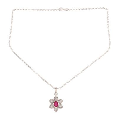 Alternate image for Foral Faceted Ruby Pendant Necklace from India Snow Flower