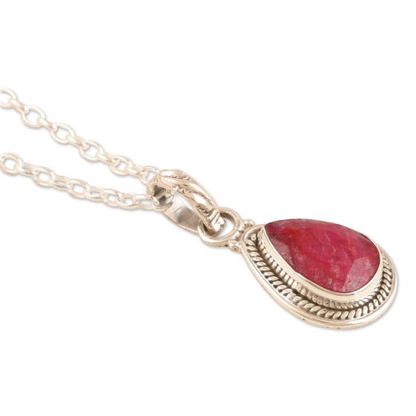 Alternate image for Handmade Ruby and Sterling Silver Pendant Necklace Halo Effect in Pink