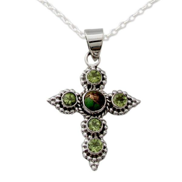 Alternate image for Artisan Crafted Peridot and Sterling Silver Cross Necklace Divine Harmony