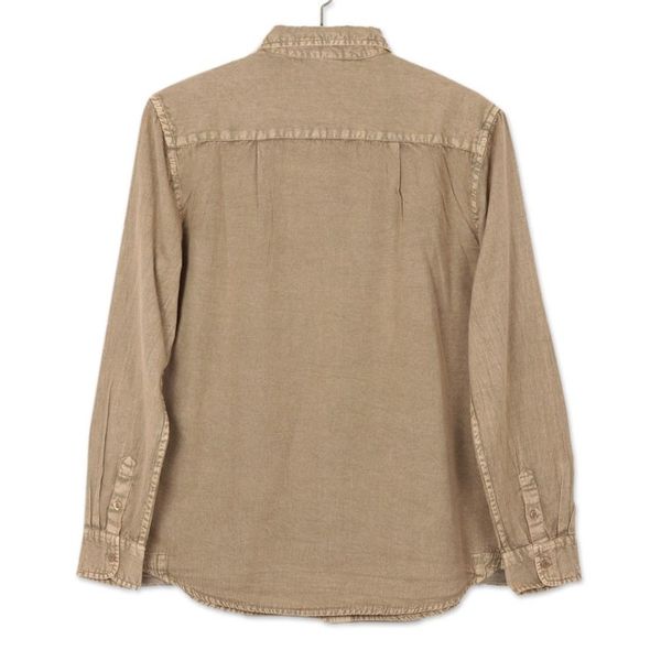 Alternate image for Mens Long-Sleeved Cotton Shirt in Khaki from India Casual Flair in Khaki
