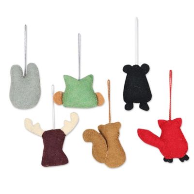 Alternate image for Handcrafted Wool Ornaments set of 6 Woodland Friends