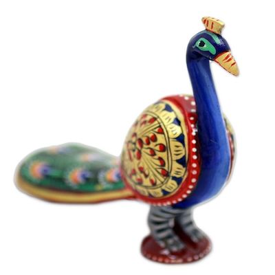 Alternate image for Hand Carved Multicolored Peacock Figurine from India Posturing Peacock