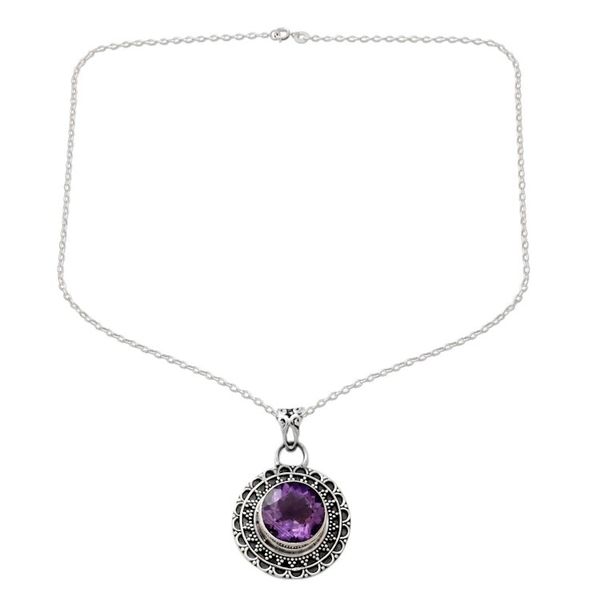 Alternate image for Ornate Sterling Silver and Amethyst Pendant Necklace Maharashtra Princess