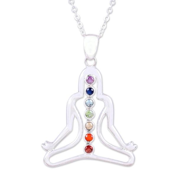 Alternate image for Chakra Silhouette Multi-Gemstone Pendant Necklace from India Radiant Chakra