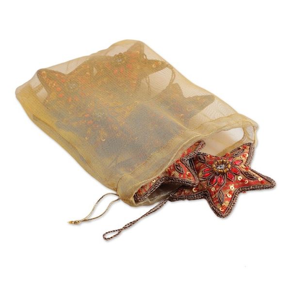 Alternate image for Set of Six Beaded Star Ornaments from India Brilliant Stars