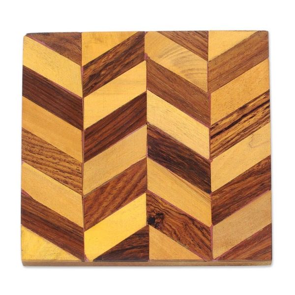 Alternate image for Diagonal Motif Mango Wood Coasters from India Set of 6 Diagonal Elegance