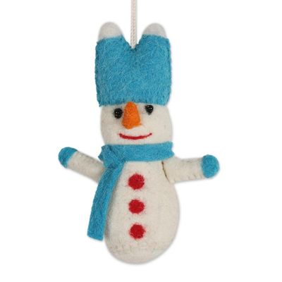 Alternate image for Set of 5 Snowman Bunny Wool Felt Ornaments Snowbunnies