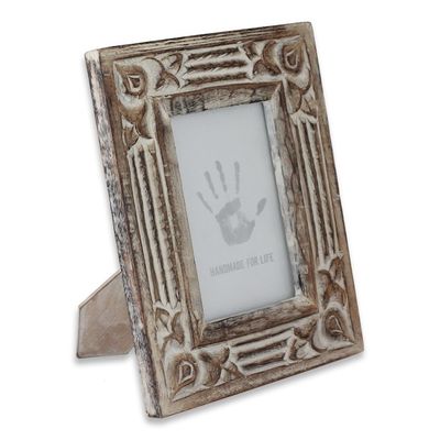 Alternate image for Hand Carved Wooden Photo Frame with Antiqued Finish 4x6 Moradabad Memories