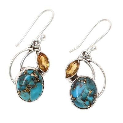 Alternate image for Composite Turquoise and Citrine Silver Dangle Earrings Modern Mystique