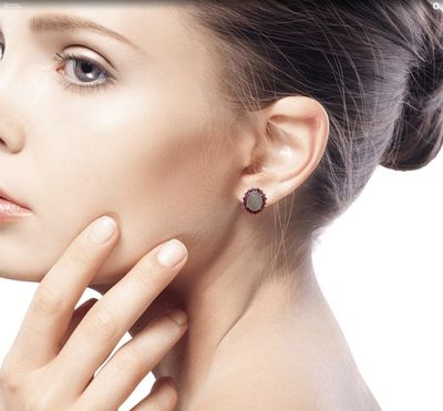 Alternate image for Genuine Ruby and Moonstone Button Earrings in 925 Silver Love and Devotion