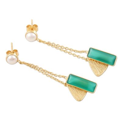 Alternate image for Gold-Plated Cultured Pearl and Onyx Dangle Earrings Pandoras Treasure