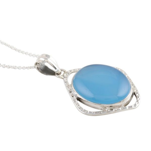 Alternate image for Oval Chalcedony Sterling Silver Pendant Necklace Morning Glory
