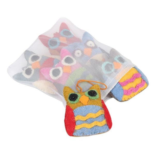 Alternate image for Multicolored Felt Owl Ornaments Set of 6 Magical Owls