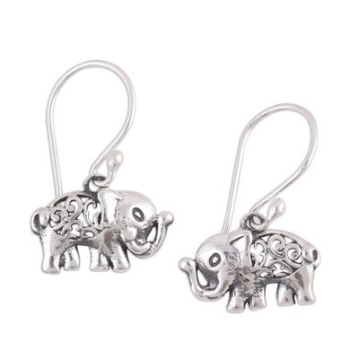 Alternate image for Jali Motif Sterling Silver Elephant Dangle Earrings Elephant Appeal