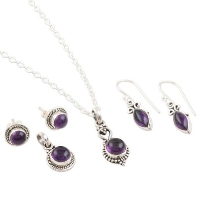 Alternate image for Handmade Amethyst and Sterling Silver Jewelry Set Passionate Purple