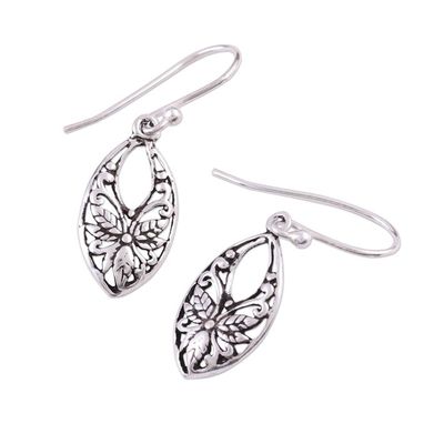 Alternate image for Leaf and Flower Themed Sterling Silver Dangle Earrings Bygone Flowers