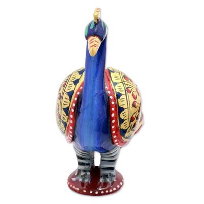 Alternate image for Hand Carved Multicolored Peacock Figurine from India Posturing Peacock