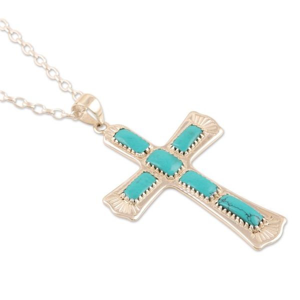 Alternate image for Unisex Sterling Silver Pendant Necklace with Cross Motif Heavenly Message