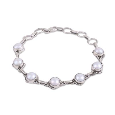 Alternate image for Cultured Pearl and Sterling Silver Link Bracelet from India Charming Orbs
